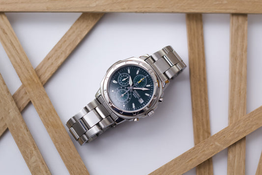 [Near Mint] 2003 Seiko Chronograph Deep Turquoise Dial Men's Quartz Wrist-Watch