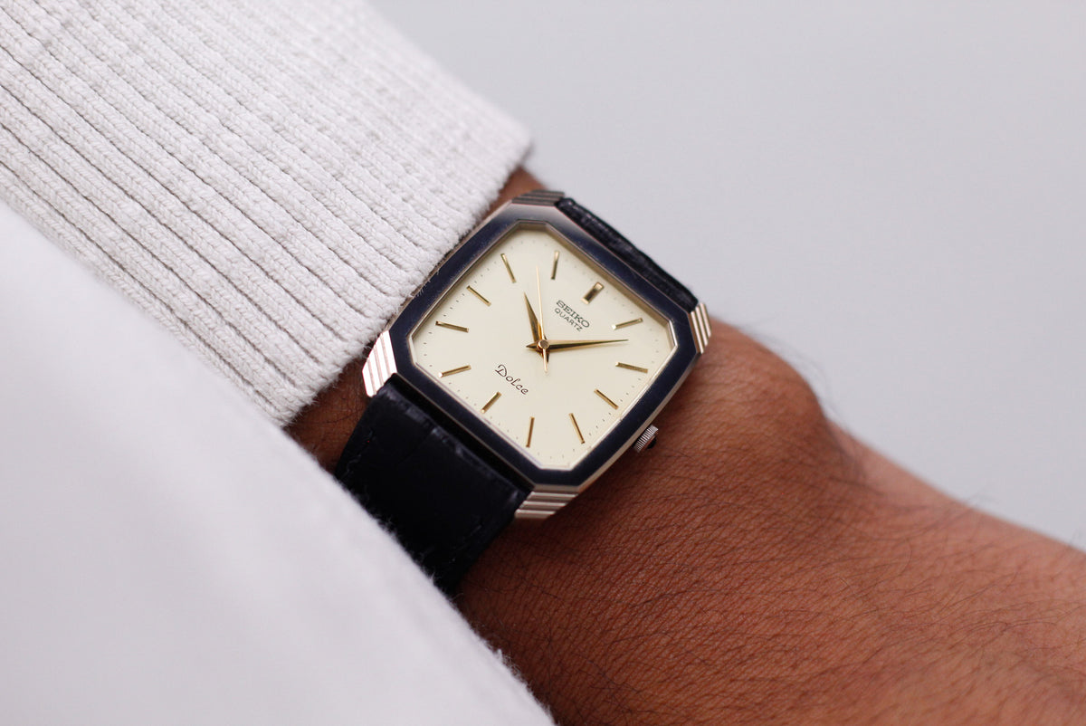 1982 Seiko Dolce Light Golden Dial Tungsten Case Men's Wrist-Watch