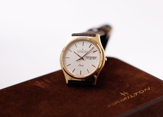 [Mint] 1987 Hamilton Quartz Light Golden Dial Men's Wrist-Watch W/Box & Papers
