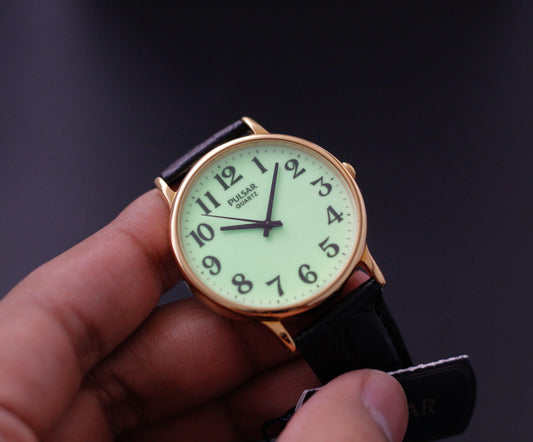 [New Old Stock] 1990s Pulsar Quartz 'Flashlight' Dial Men's Wrist-Watch W/Box & Paperwork