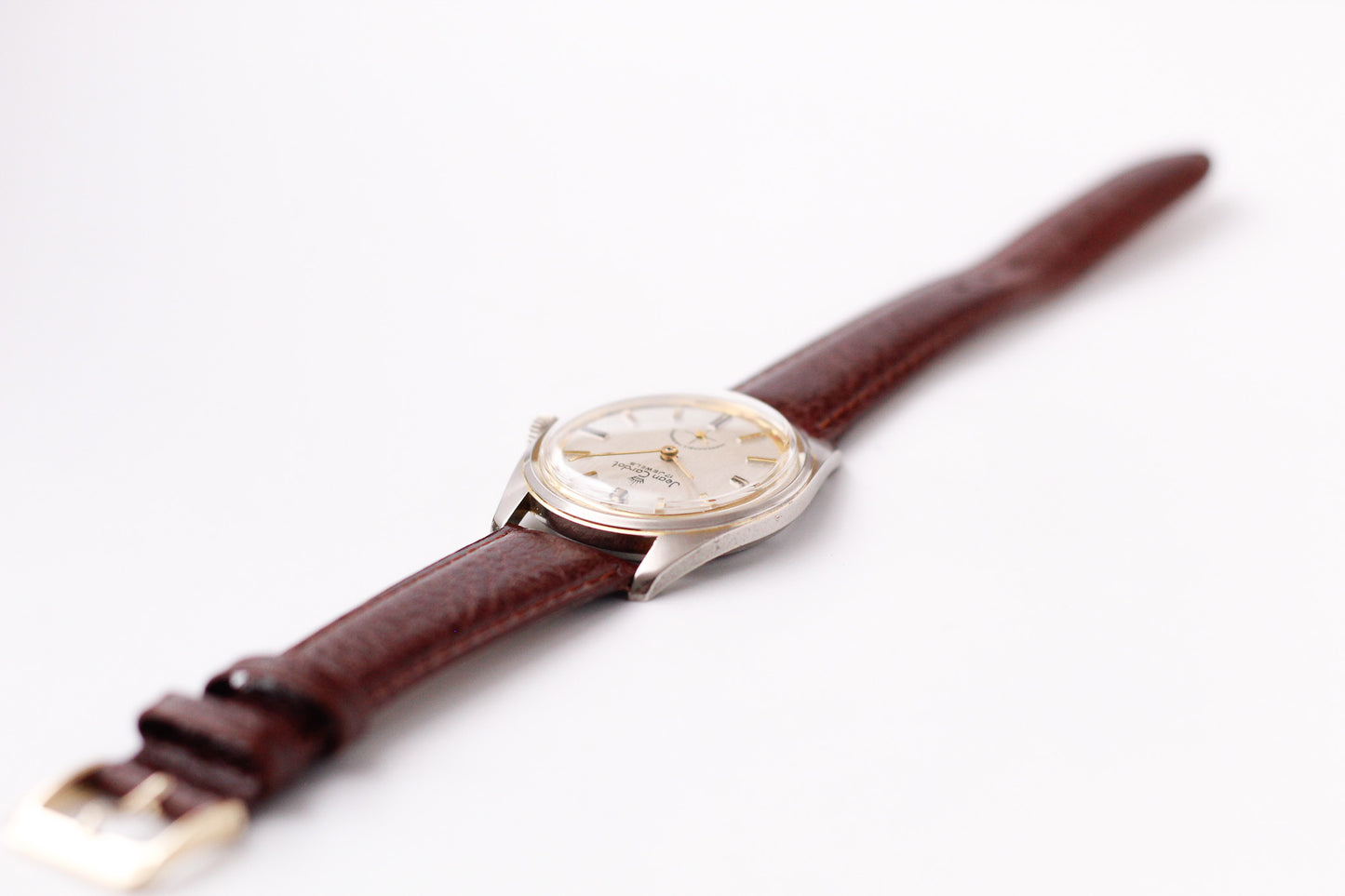 [Serviced] 1960s Jean Cardot Straight Grain Silver Dial Men's Wrist-Watch