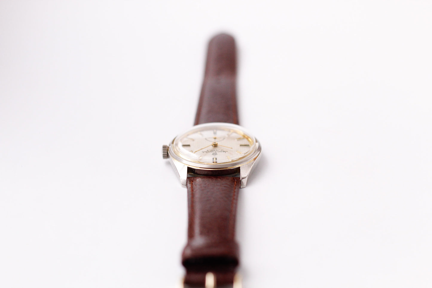 [Serviced] 1960s Jean Cardot Straight Grain Silver Dial Men's Wrist-Watch