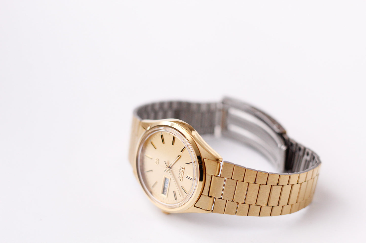 [Near Mint] 1985 Seiko SQ Quartz Straight Grain Golden Dial Men's Wrist-Watch W/Box & Papers