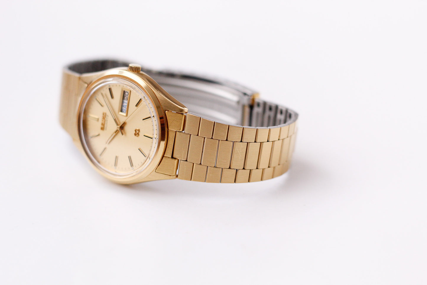 [Near Mint] 1985 Seiko SQ Quartz Straight Grain Golden Dial Men's Wrist-Watch W/Box & Papers