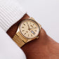 [Near Mint] 1985 Seiko SQ Quartz Straight Grain Golden Dial Men's Wrist-Watch W/Box & Papers