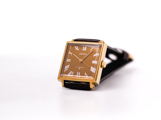 [Serviced] 1969 Seiko Mechanical Straight Grain Amber Dial Men's Wrist-Watch