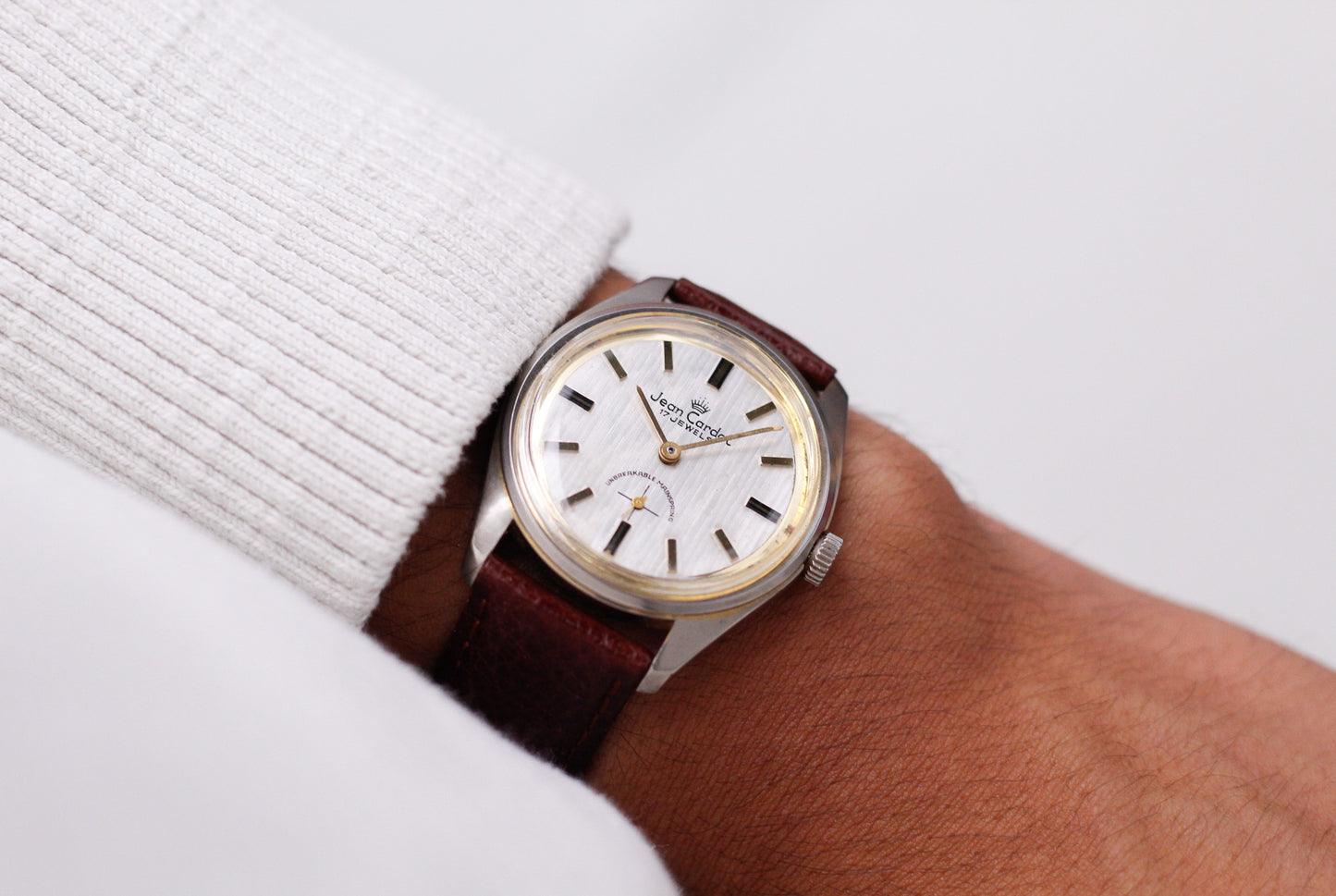 [Serviced] 1960s Jean Cardot Straight Grain Silver Dial Men's Wrist-Watch