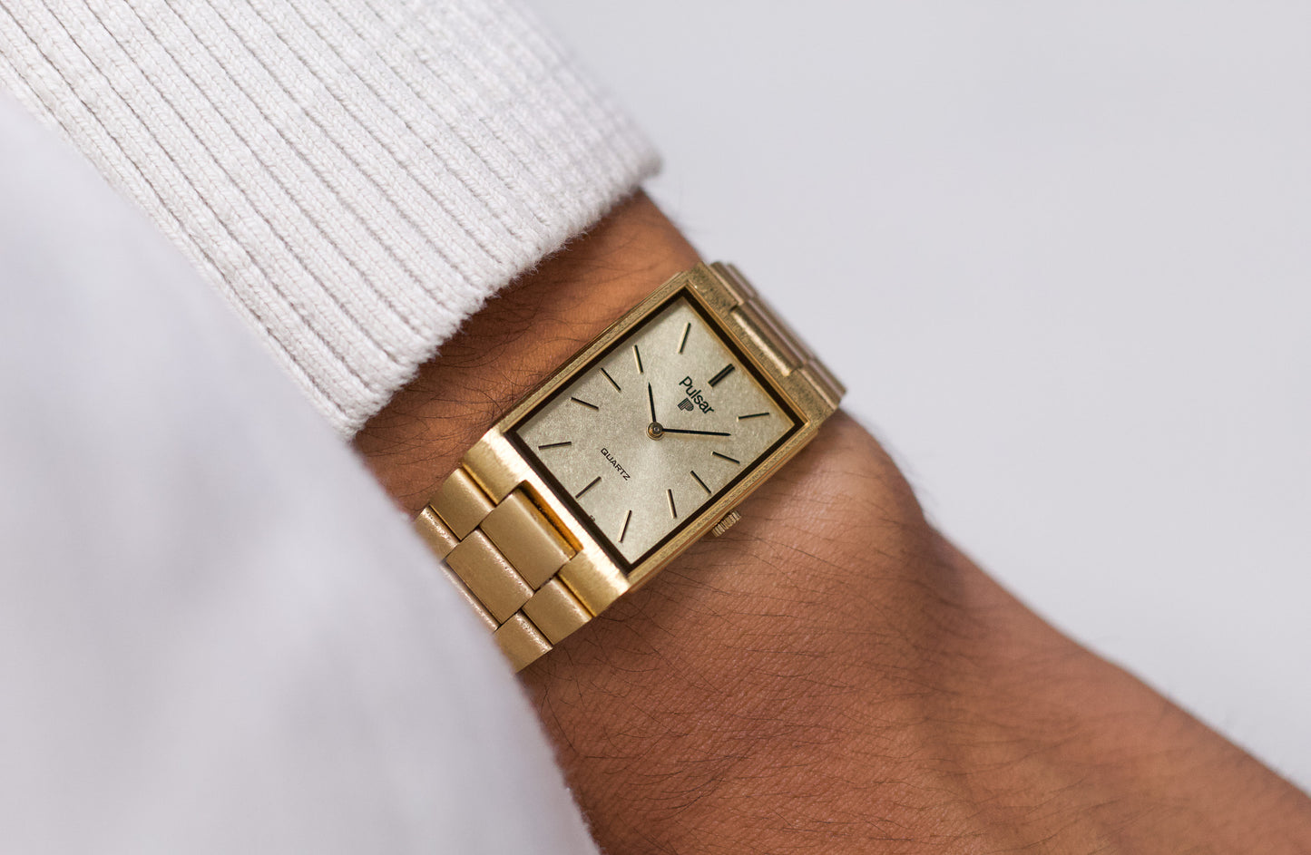 1996 Pulsar Quartz Frosted Golden Dial Men's Wrist-Watch W/Box