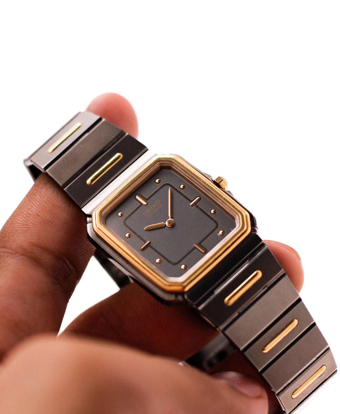 [Near Mint] 1983 Seiko 'Baby Santos Tank' Two Tone Deep Gray Dial Men's Wrist-Watch