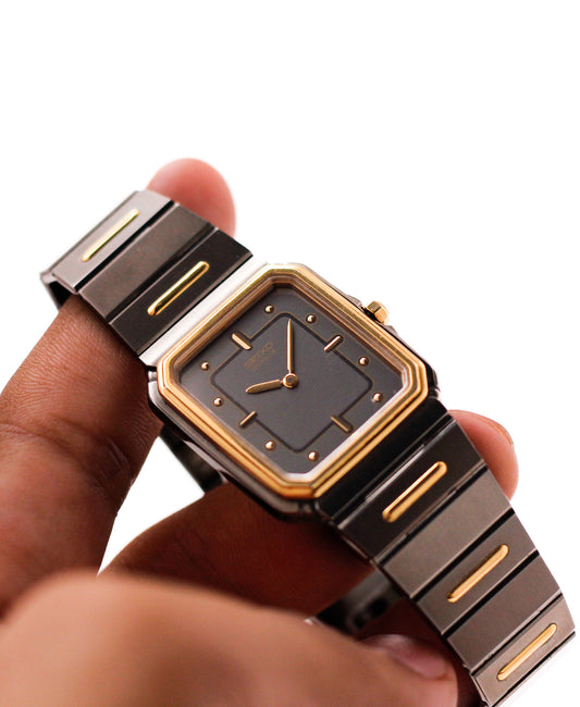 [Near Mint] 1983 Seiko 'Baby Santos Tank' Two Tone Deep Gray Dial Men's Wrist-Watch