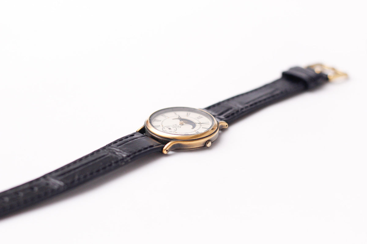 1998 Seiko Alba Quartz Light Golden Moonphase Dial Men's Wrist-Watch
