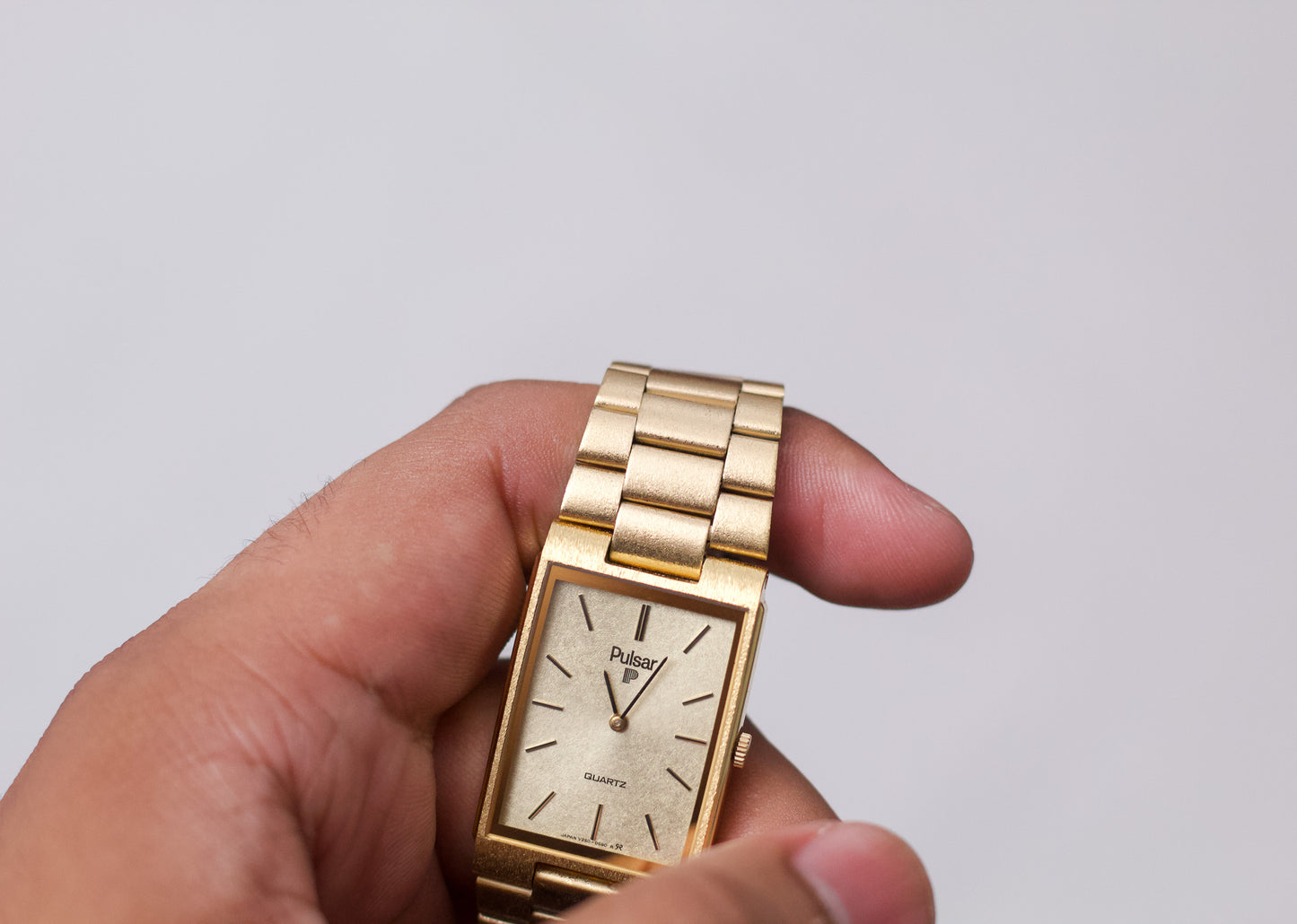 1996 Pulsar Quartz Frosted Golden Dial Men's Wrist-Watch W/Box