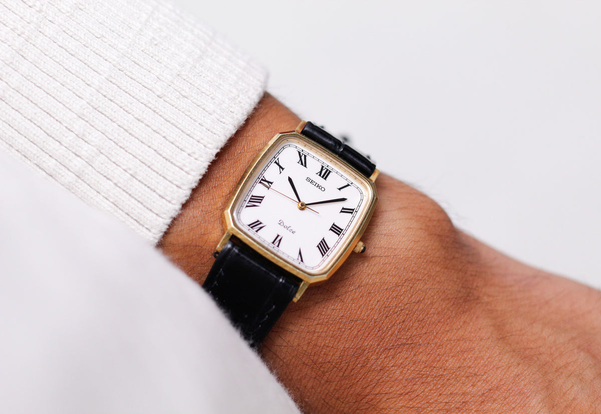 1989 Seiko Quartz Dolce Stark White Roman Dial Men's Wrist-Watch