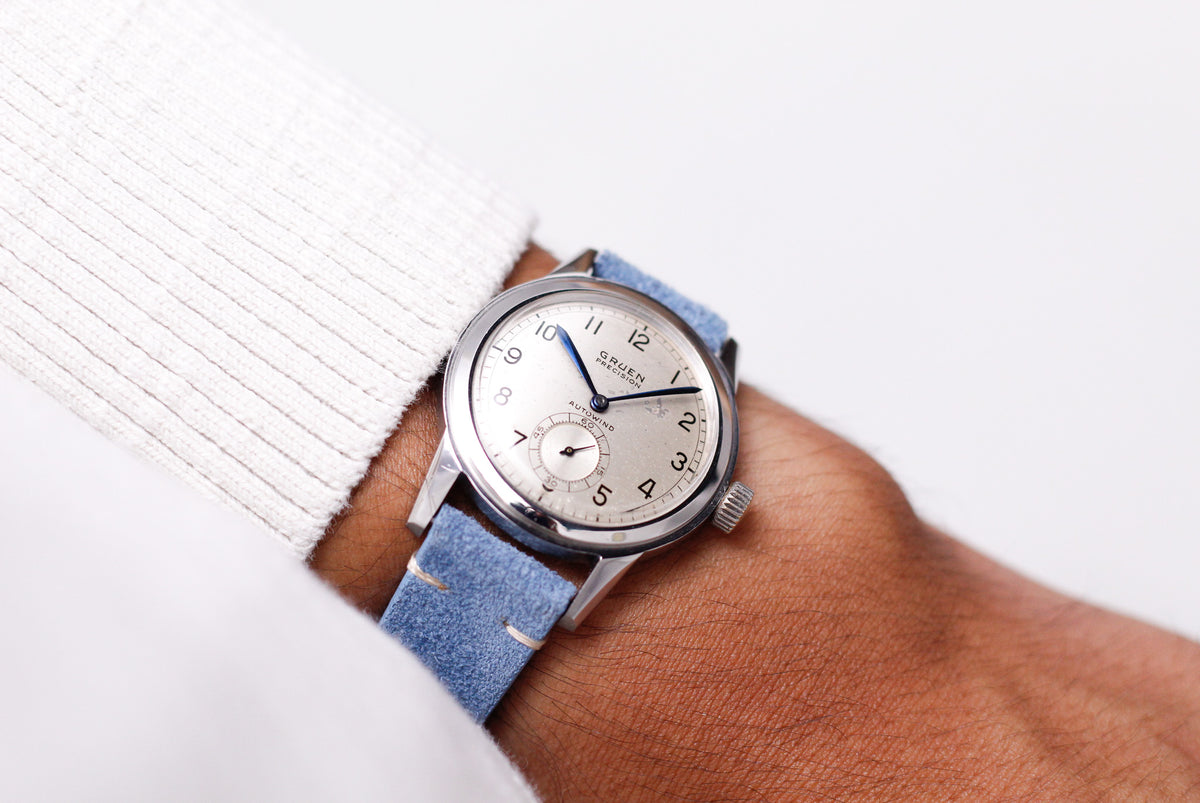 [Serviced] 1940s Greun Bumper Autowind Silver Dial Men's Wrist-Watch