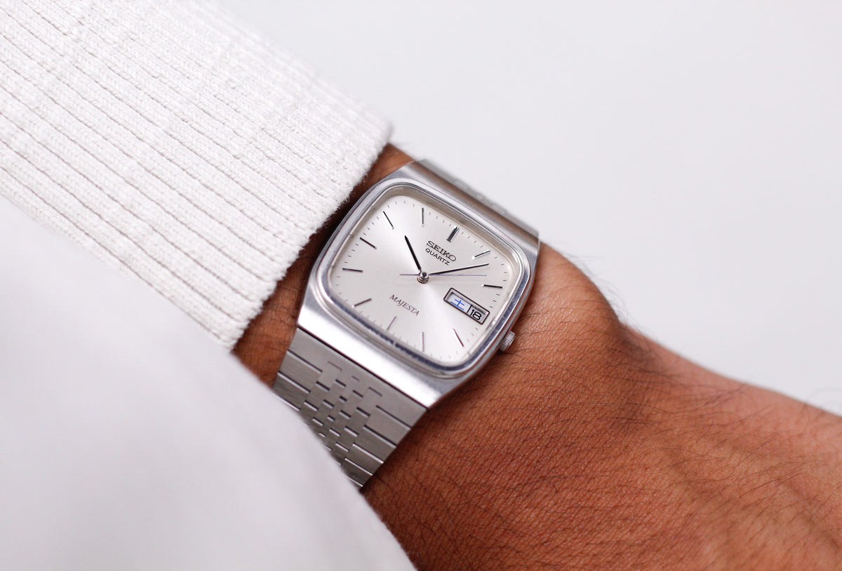 1989 Seiko Majesta Quartz Silver Sunburst Dial Men's Wrist-Watch