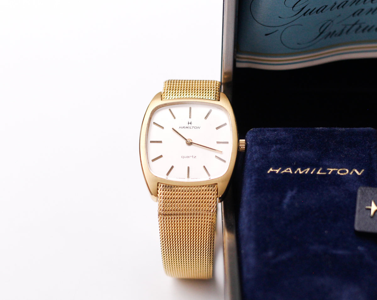 1978 Hamilton Quartz Straight Grain Silver Dial Men's Wrist-Watch Full-Set