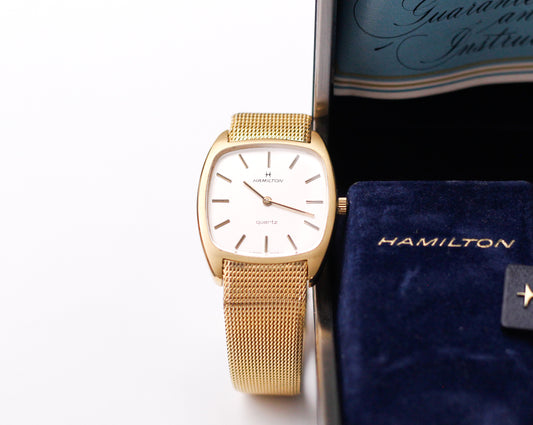 1978 Hamilton Quartz Straight Grain Silver Dial Men's Wrist-Watch Full-Set