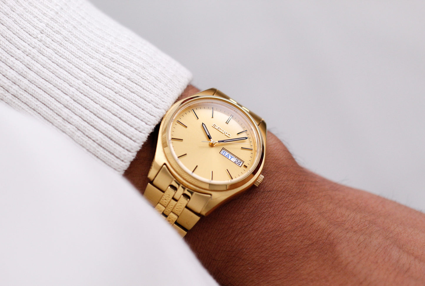 2012 Seiko Quartz Golden Sunburst Dial Men's Wrist-Watch