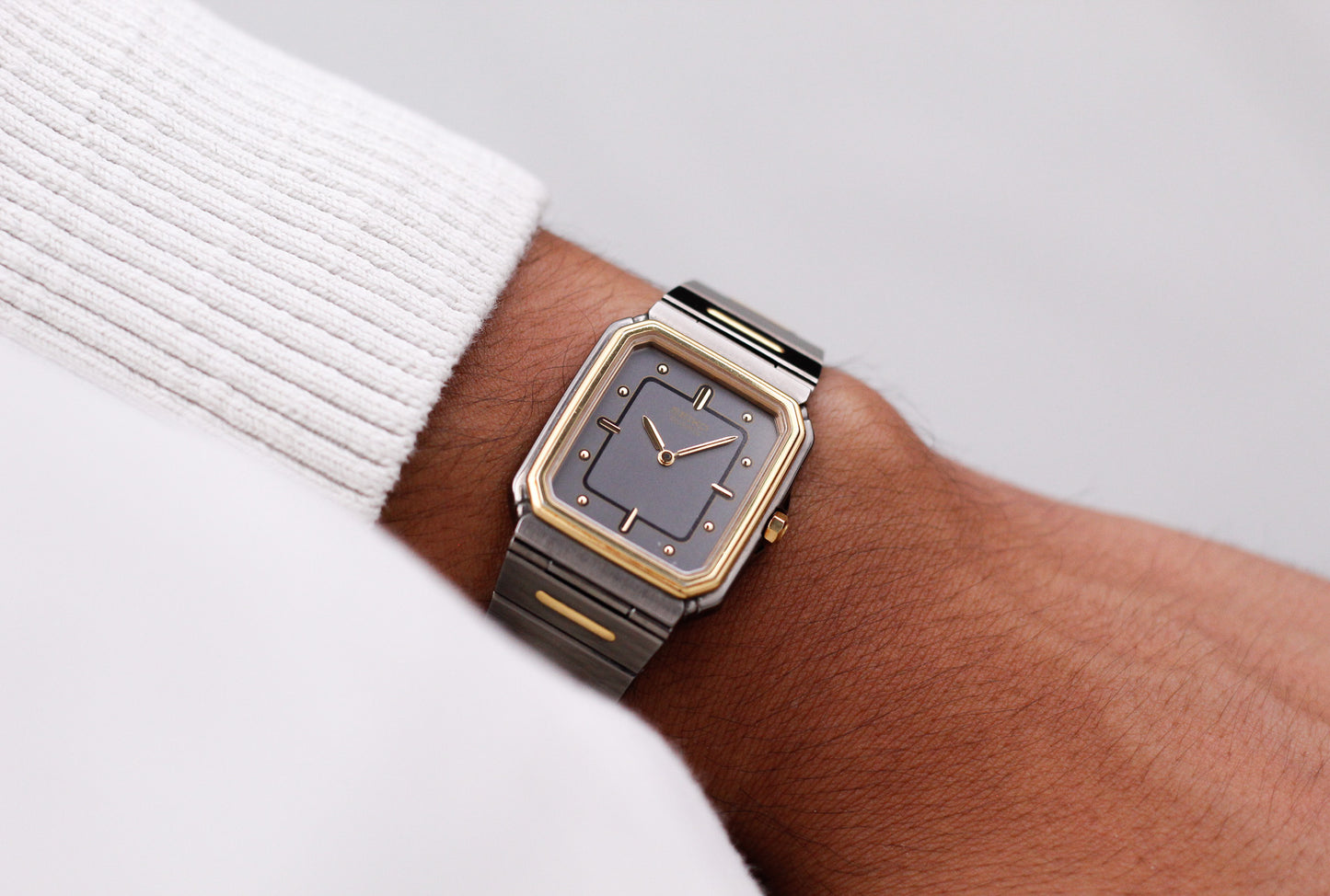 [Near Mint] 1983 Seiko 'Baby Santos Tank' Two Tone Deep Gray Dial Men's Wrist-Watch