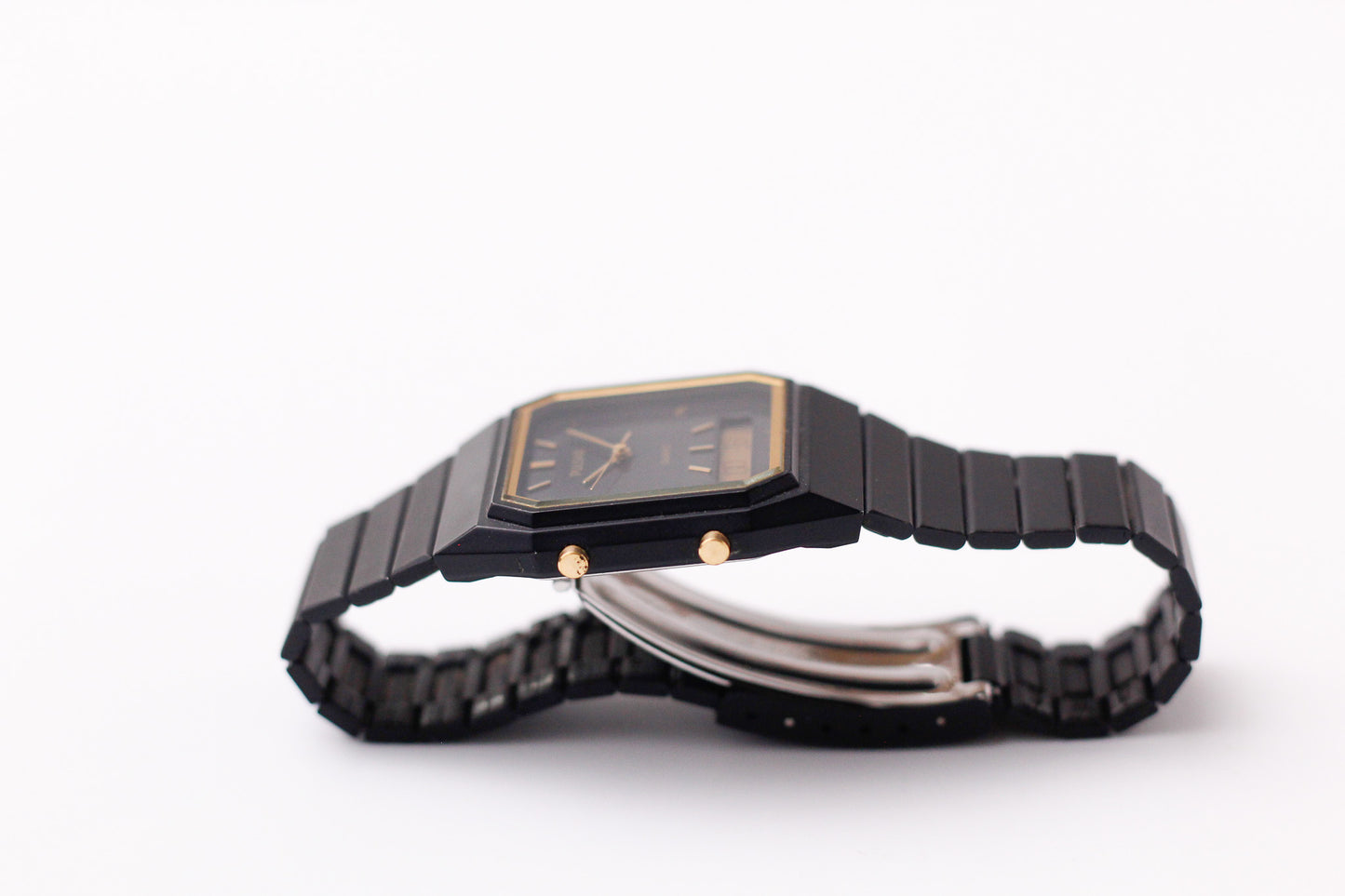 1998 Pulsar Quartz Ana-Digi Two Tone Black Case Men's Wrist-Watch