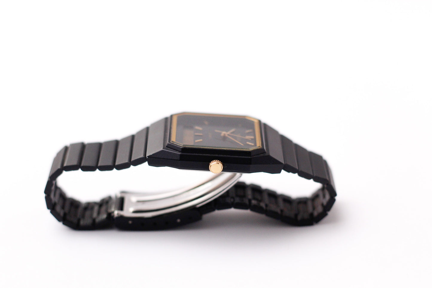 1998 Pulsar Quartz Ana-Digi Two Tone Black Case Men's Wrist-Watch