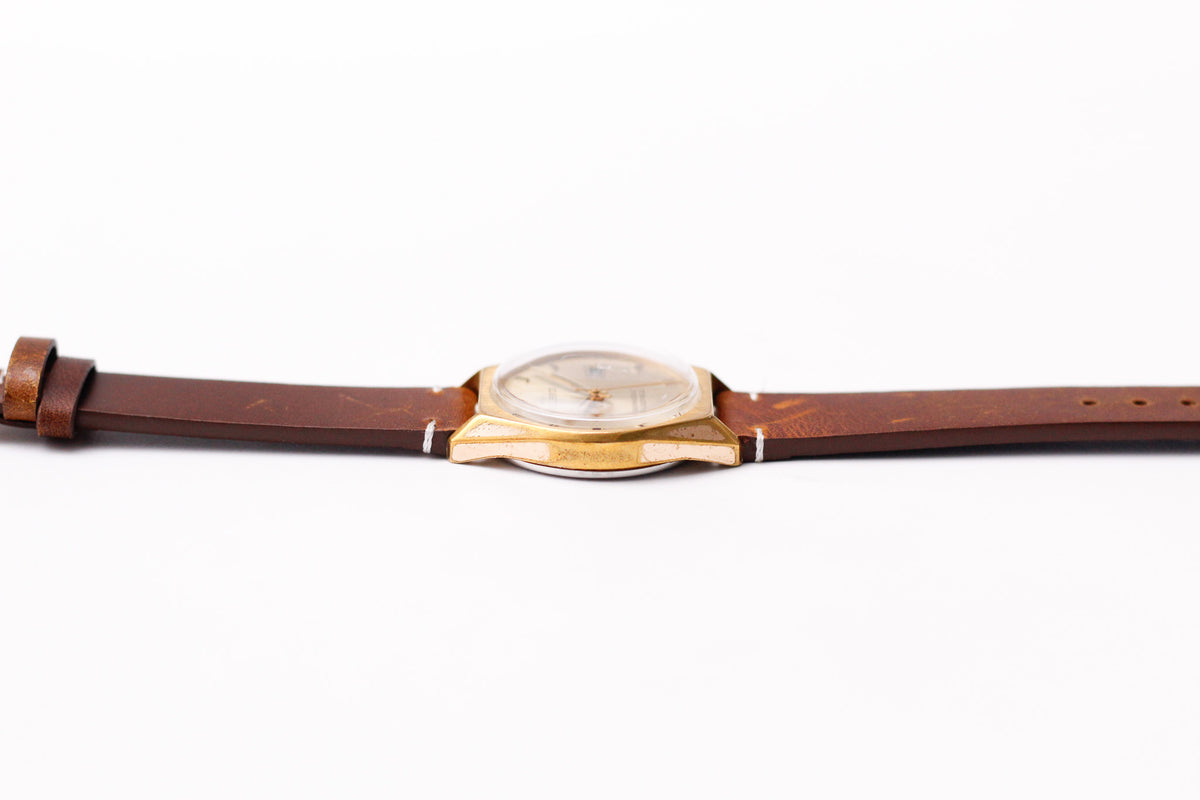 [Serviced] 1960s Helbros Mechanical Golden Sunburst Dial Men's Wrist-Watch