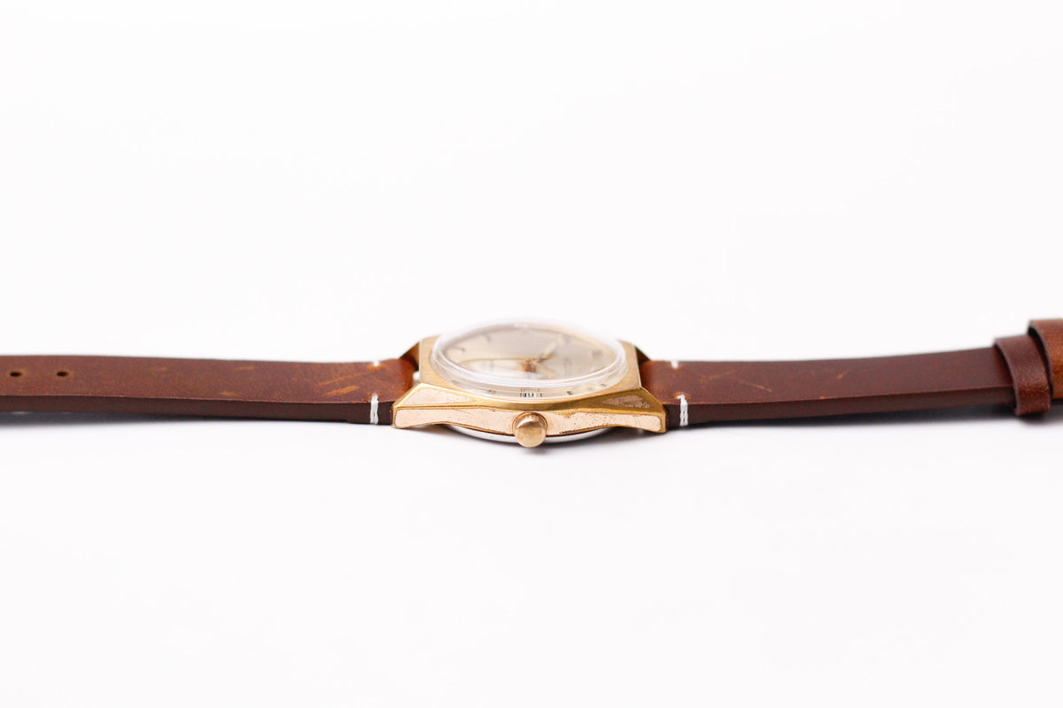 [Serviced] 1960s Helbros Mechanical Golden Sunburst Dial Men's Wrist-Watch