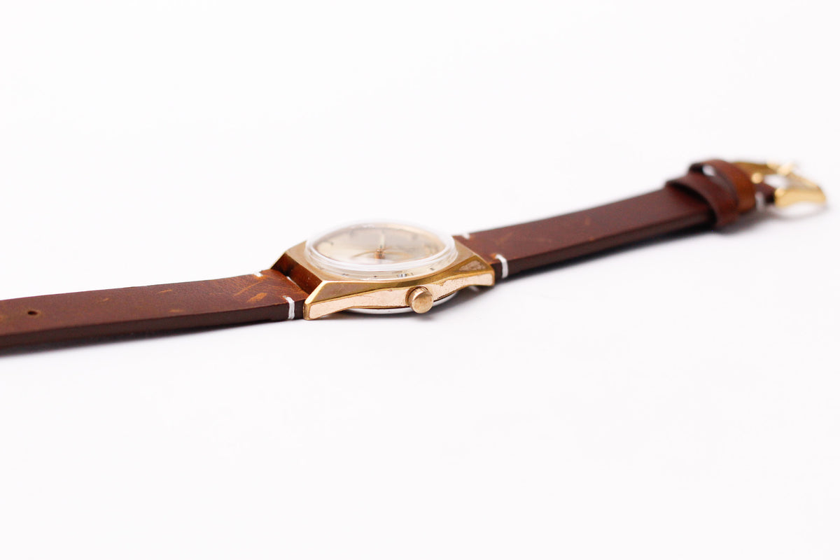 [Serviced] 1960s Helbros Mechanical Golden Sunburst Dial Men's Wrist-Watch