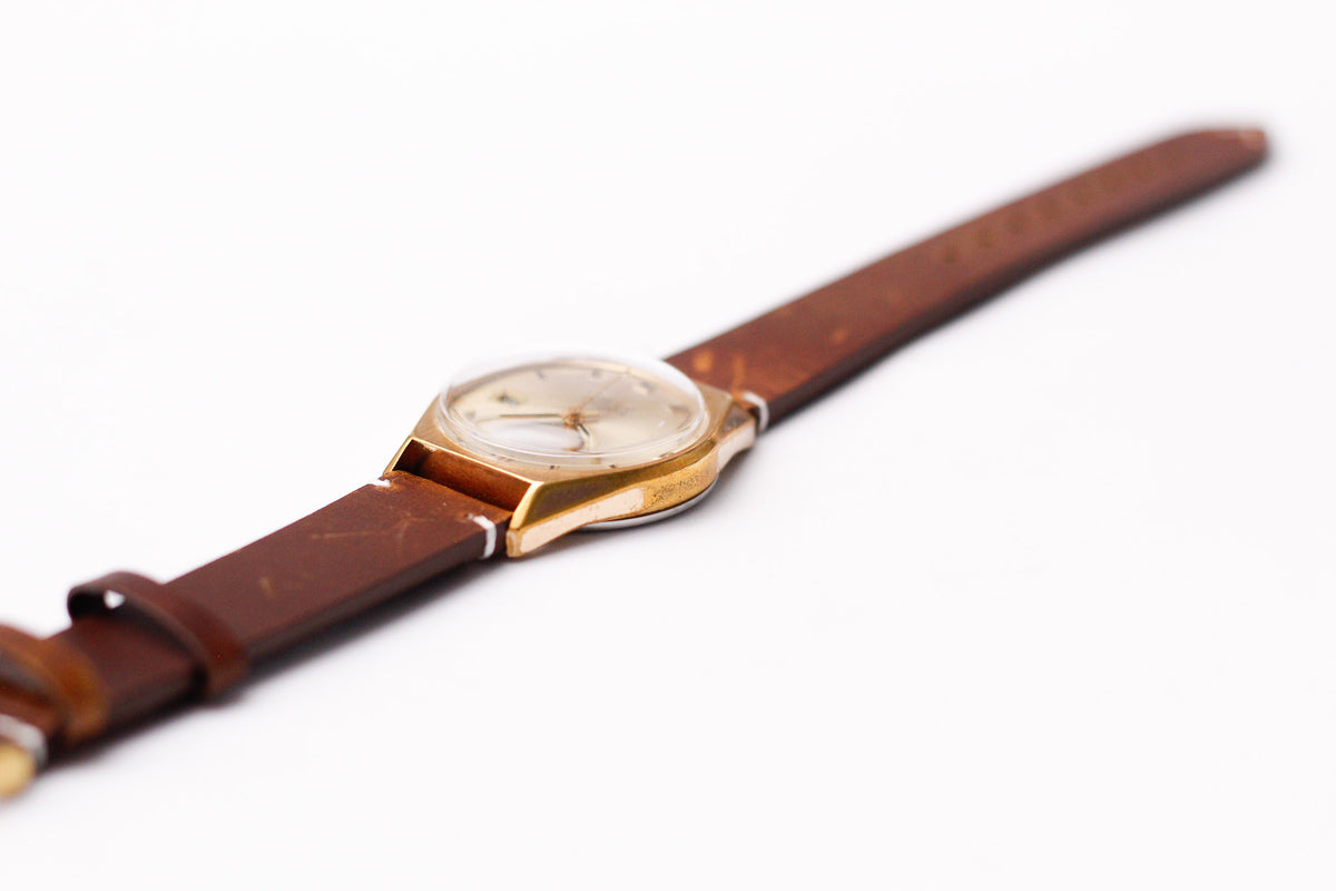 [Serviced] 1960s Helbros Mechanical Golden Sunburst Dial Men's Wrist-Watch