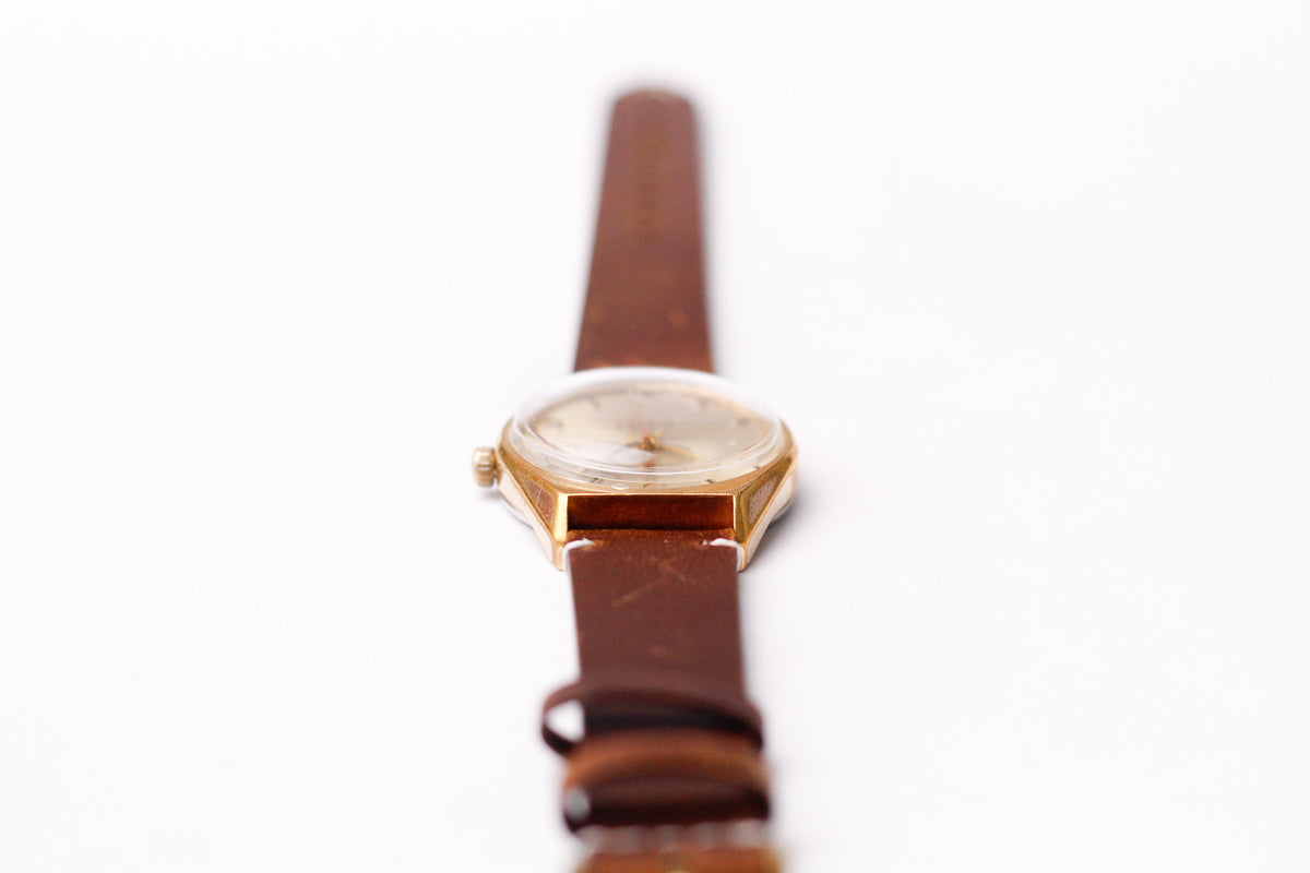 [Serviced] 1960s Helbros Mechanical Golden Sunburst Dial Men's Wrist-Watch