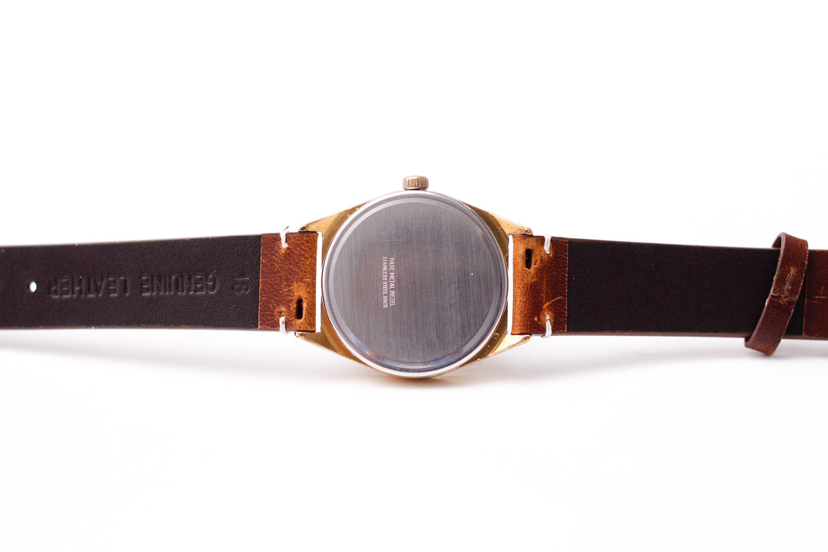 [Serviced] 1960s Helbros Mechanical Golden Sunburst Dial Men's Wrist-Watch