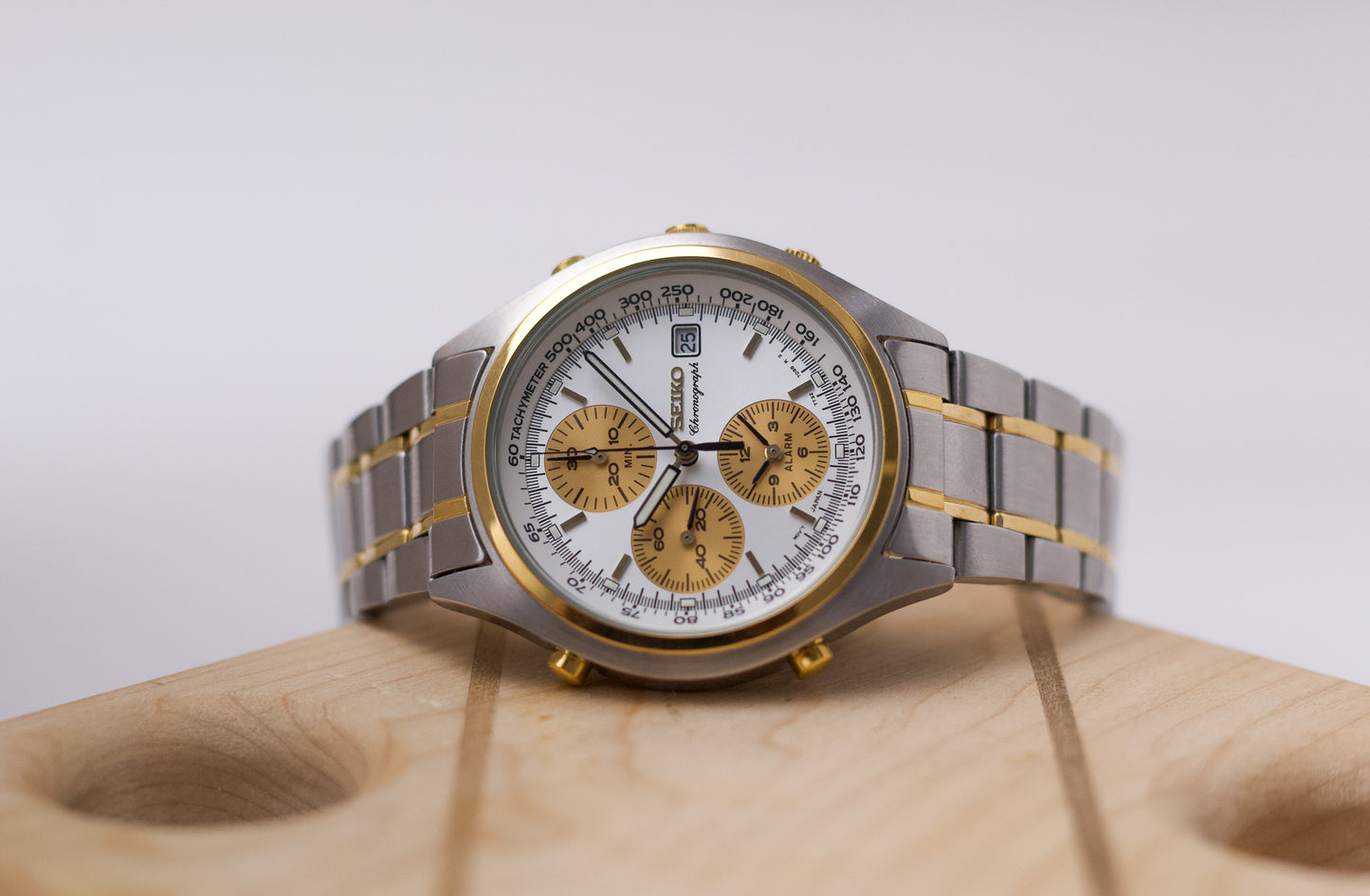 [Near Mint] 1997 Seiko Quartz Alarm-Chronograph Two Tone Men's Wrist-Watch