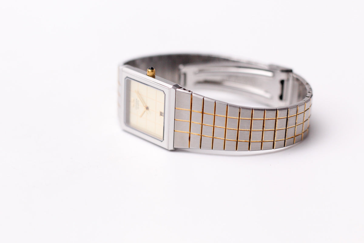 1984 Citizen Quartz Golden 'Grid' Dial Two Tone Tank Men's Wrist-Watch