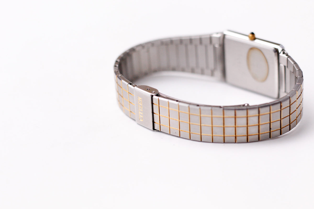 1984 Citizen Quartz Golden 'Grid' Dial Two Tone Tank Men's Wrist-Watch