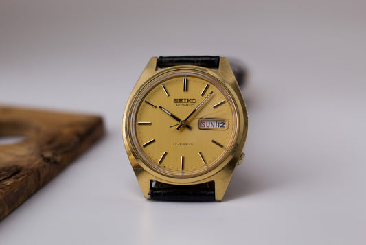 [Serviced] 1974 Seiko Automatic Gold Straight Grain Dial Men's Wrist-Watch