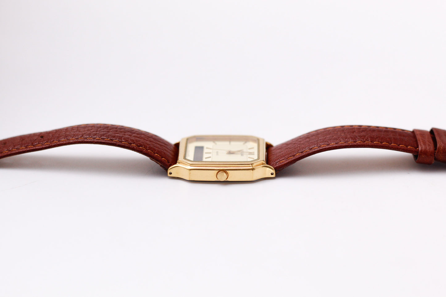 2001 Pulsar Quartz Ana-Digi Straight Grain Golden Dial Men's Wrist-Watch