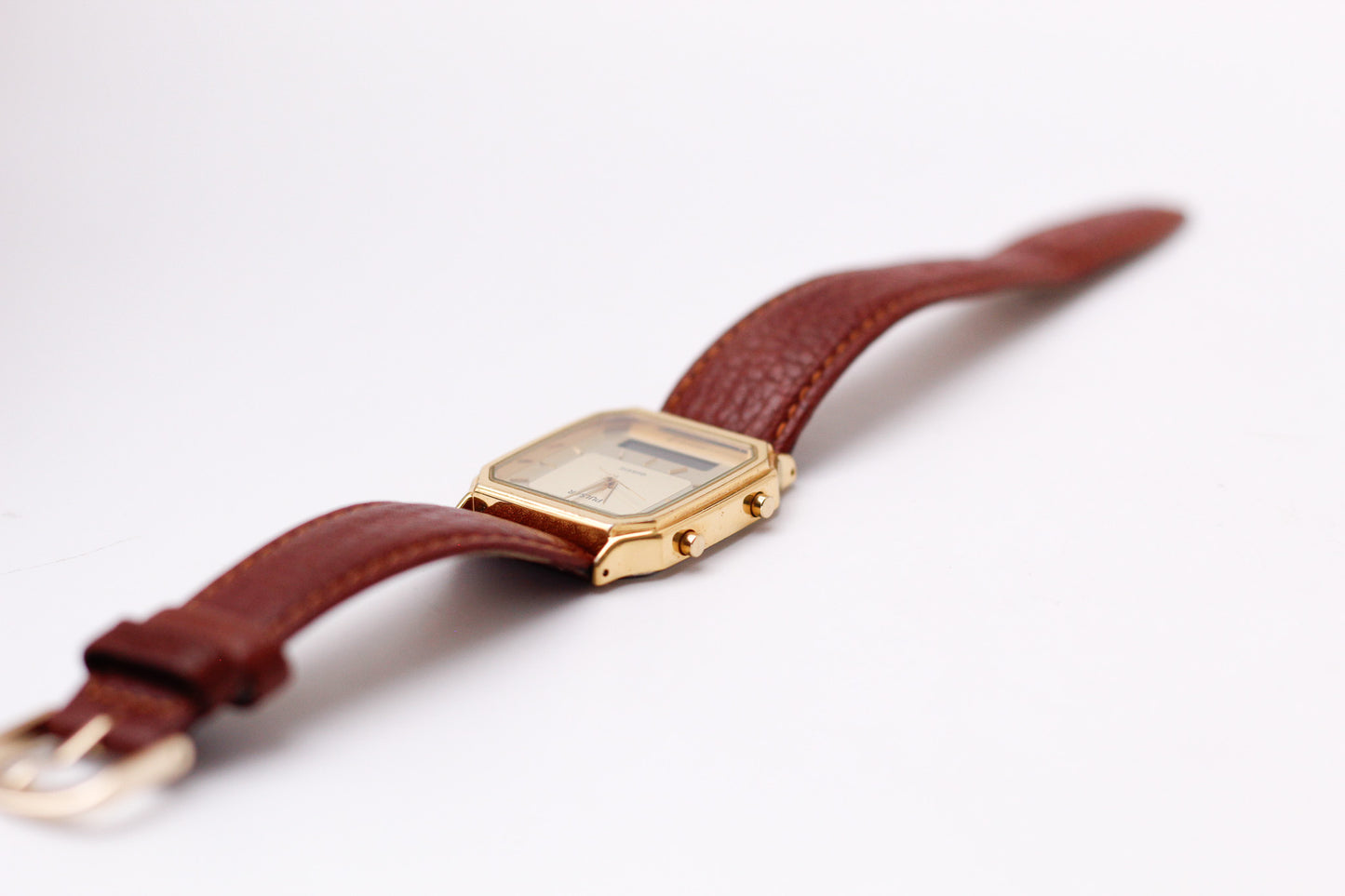 2001 Pulsar Quartz Ana-Digi Straight Grain Golden Dial Men's Wrist-Watch
