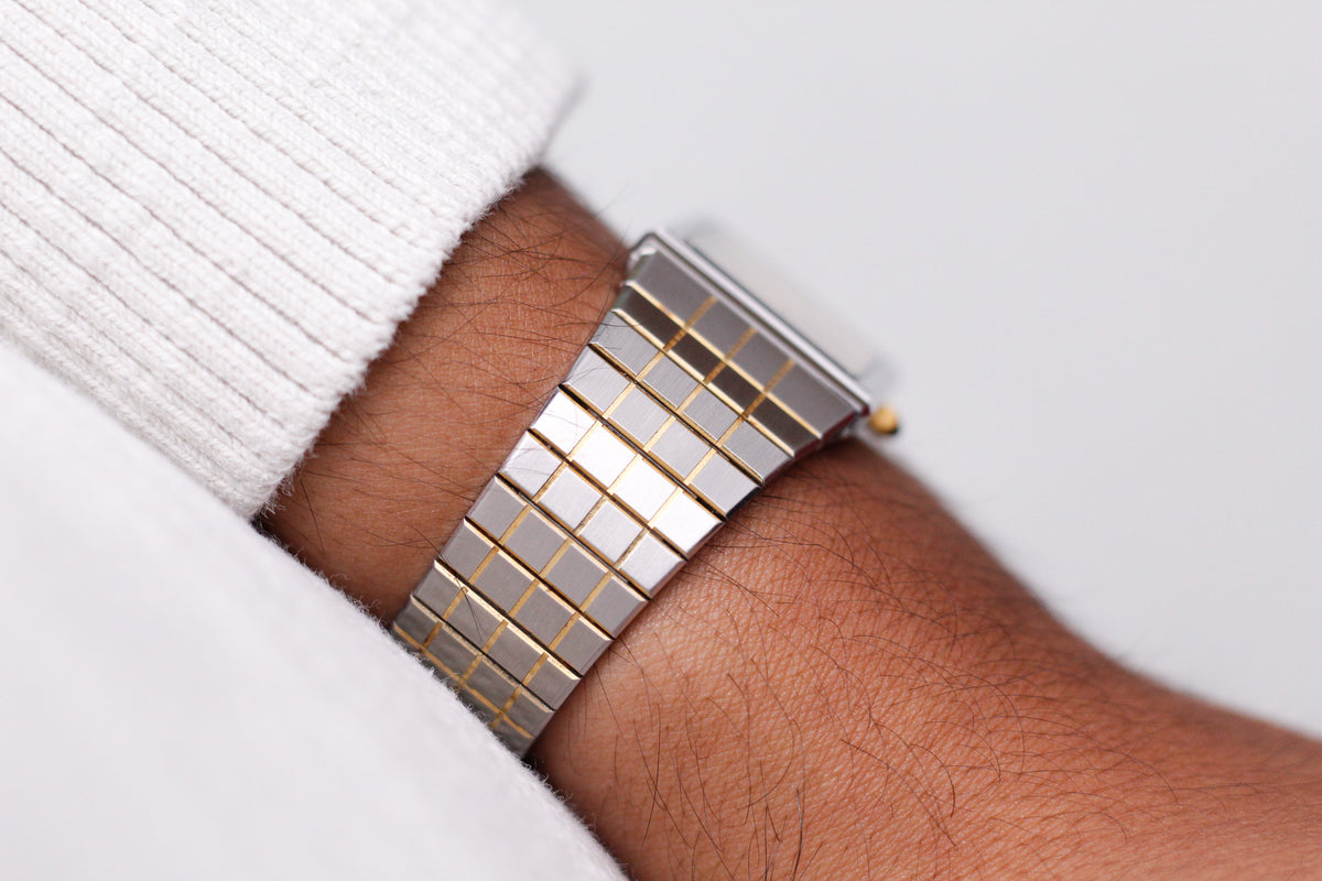 1984 Citizen Quartz Golden 'Grid' Dial Two Tone Tank Men's Wrist-Watch