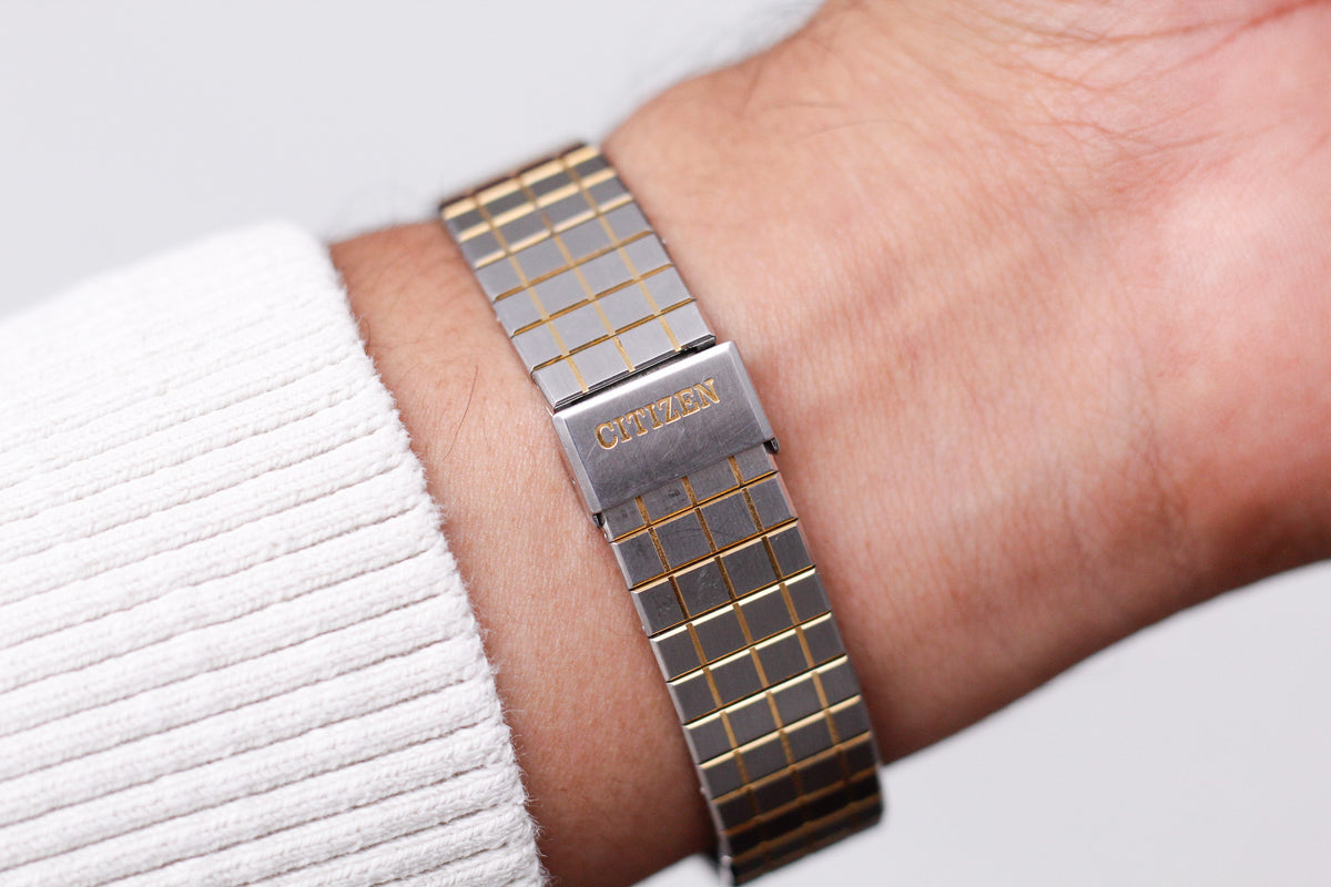 1984 Citizen Quartz Golden 'Grid' Dial Two Tone Tank Men's Wrist-Watch