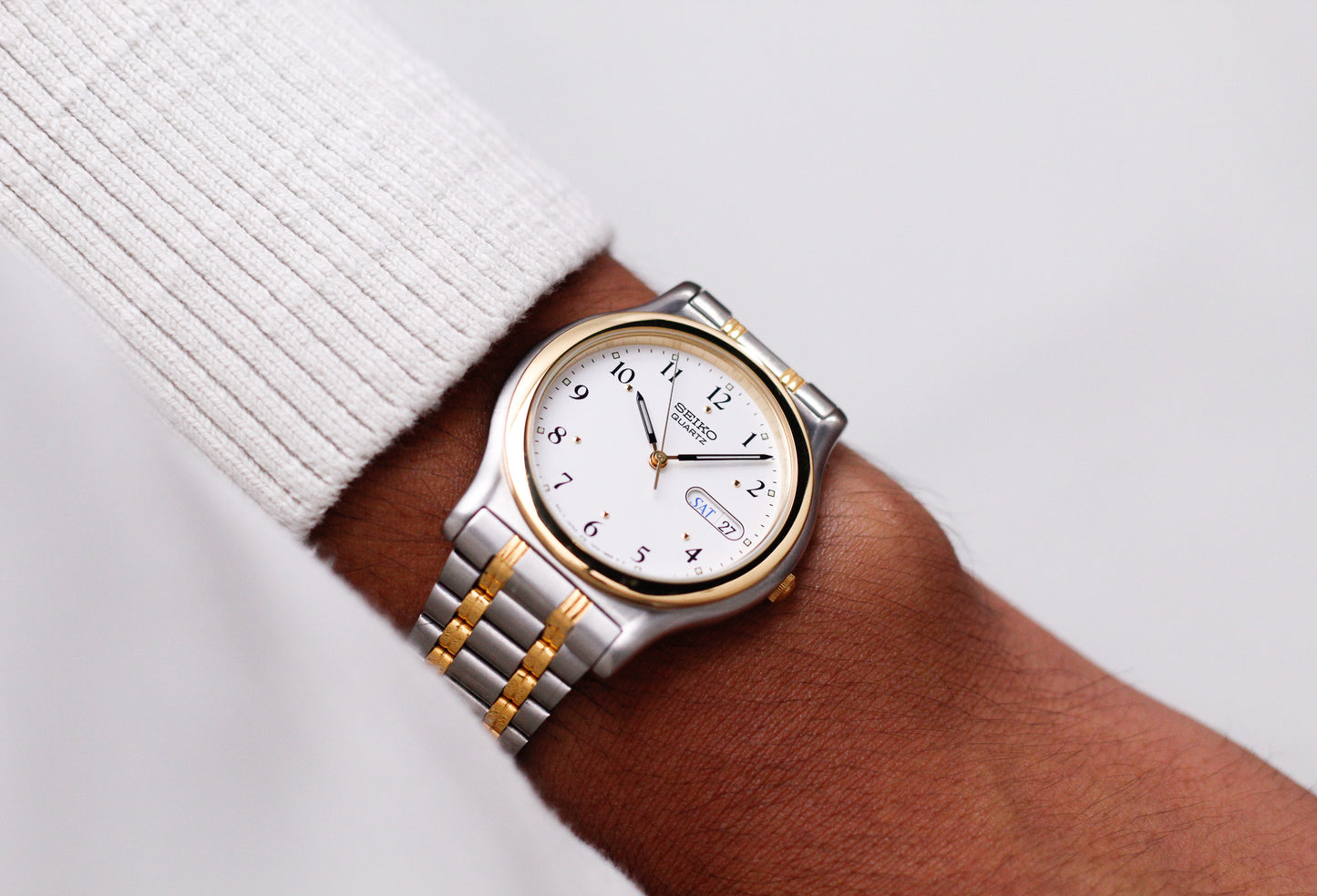 [Near Mint] 1997 Seiko Quartz Stark White Dial Two Tone Case Men's Wrist-Watch W/Box