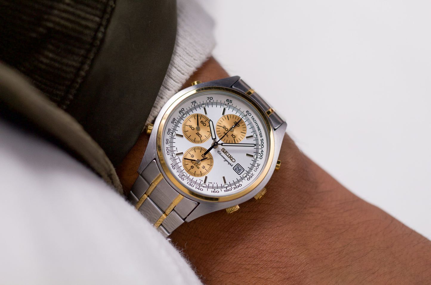 [Near Mint] 1997 Seiko Quartz Alarm-Chronograph Two Tone Men's Wrist-Watch