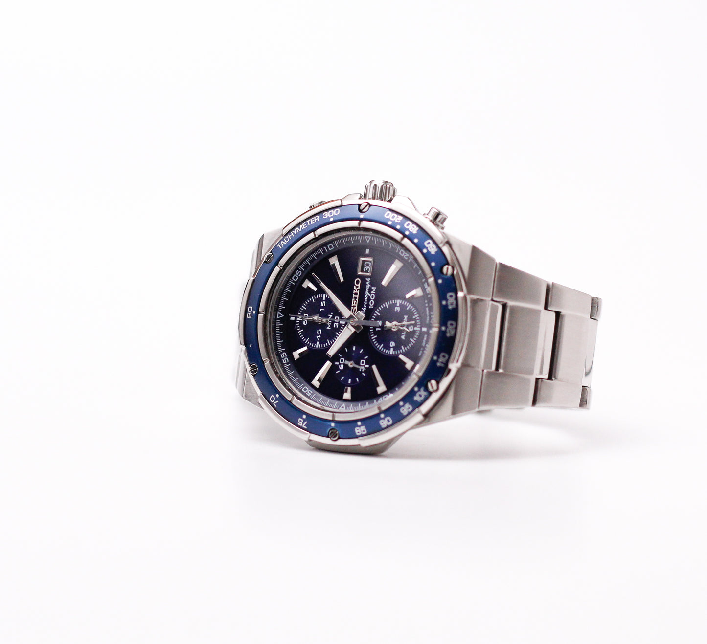 2010 Seiko Quartz Chronograph Marine Blue Dial Men's Wrist-Watch