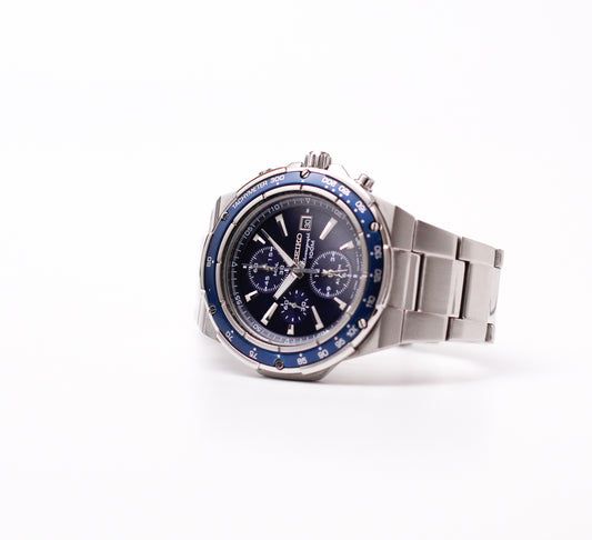 2010 Seiko Quartz Chronograph Marine Blue Dial Men's Wrist-Watch