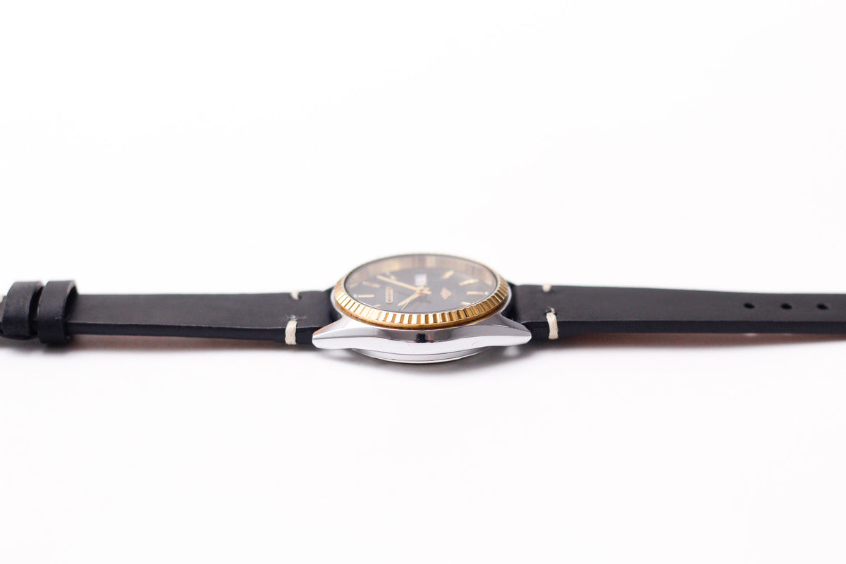 1989 Citizen Automatic Stark Black Dial Two Tone Case Men's Wrist-Watch