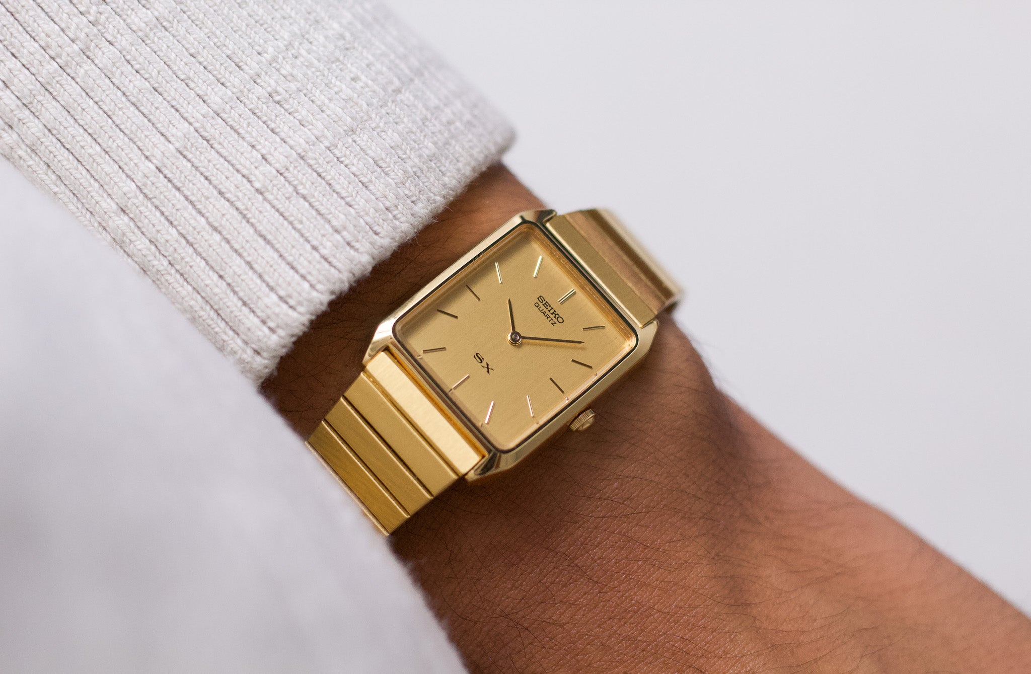 New Old Stock] 1986 Seiko SX Tank Straight Grain Golden Dial Men's