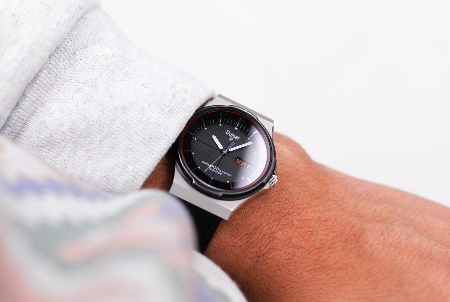 1984 Pulsar Solar-Quartz Deep Gray 'Graph' Dial Men's Wrist-Watch