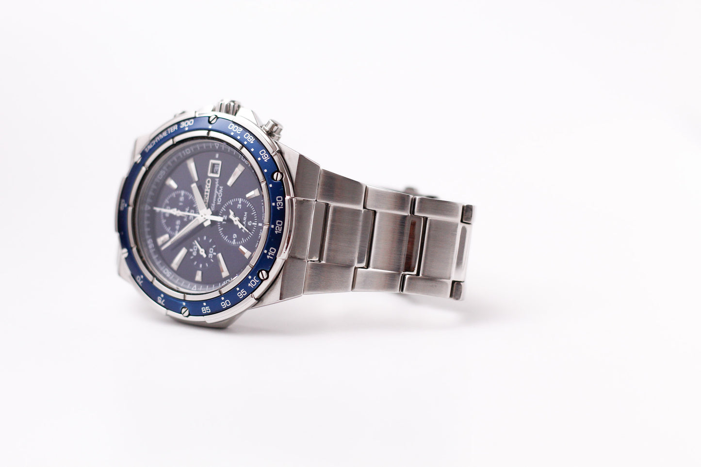 2010 Seiko Quartz Chronograph Marine Blue Dial Men's Wrist-Watch