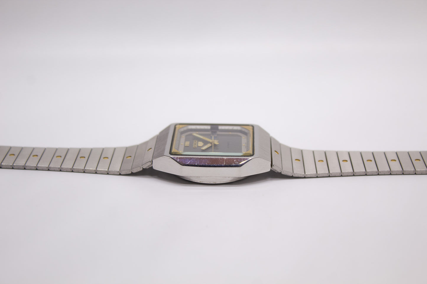 1995 Seiko 5 Automatic TV Straight Grain Gray Dial Men's Wrist-Watch