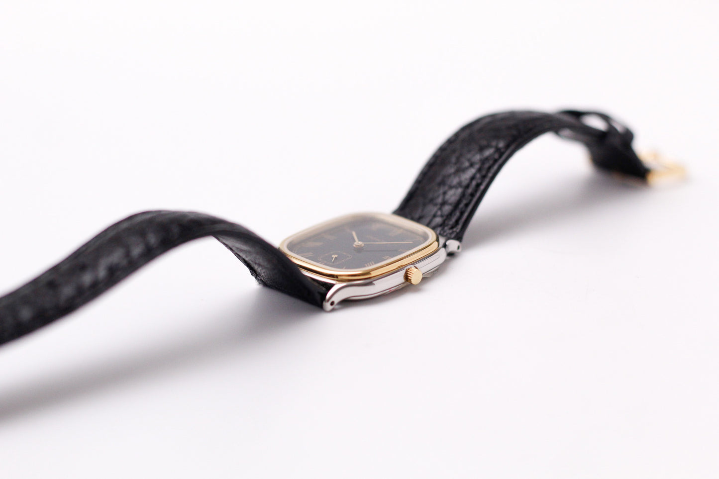 [Mint] 1995 Hamilton Quartz Jet Black Roman Dial Two Tone Men's Wrist-Watch W/Box