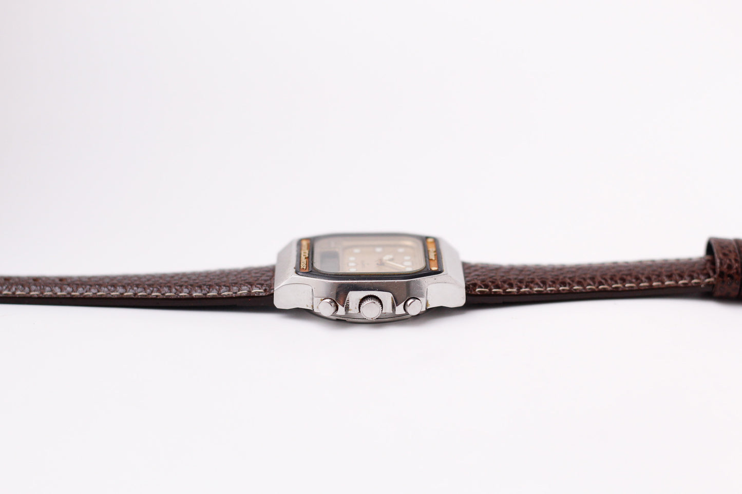 1982 Pulsar Quartz Ana-Digi Straight Grain Golden Dial Men's Wrist-Watch